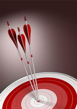 Three arrows hitting the center of a red target, vertical business concept background with room for text. Stock Photo - Budget Royalty-Free & Subscription, Code: 400-06484420