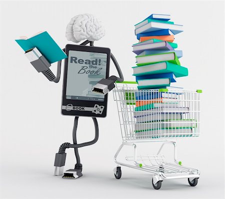 simsearch:400-06363673,k - Character reading a book next to a cart full of books Foto de stock - Super Valor sin royalties y Suscripción, Código: 400-06484641