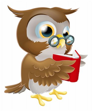 simsearch:400-06525993,k - An illustration of a cute wise cartoon owl character wearing glasses and reading a book Foto de stock - Super Valor sin royalties y Suscripción, Código: 400-06484688