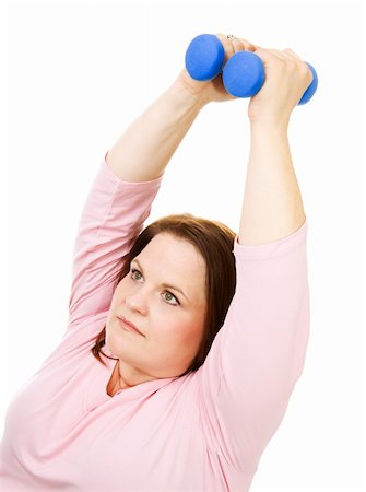 Pretty, plus size woman working out with hand weights.  Isolated on white. Foto de stock - Super Valor sin royalties y Suscripción, Código: 400-06484914