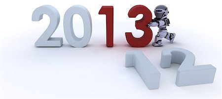 simsearch:400-07902525,k - 3D render of a Robot  bringing in the new year Stock Photo - Budget Royalty-Free & Subscription, Code: 400-06485619