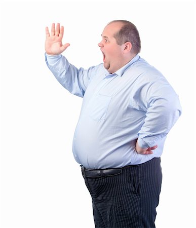 fat man scream - Fat Man in a Blue Shirt, Shouting, isolated Stock Photo - Budget Royalty-Free & Subscription, Code: 400-06480136