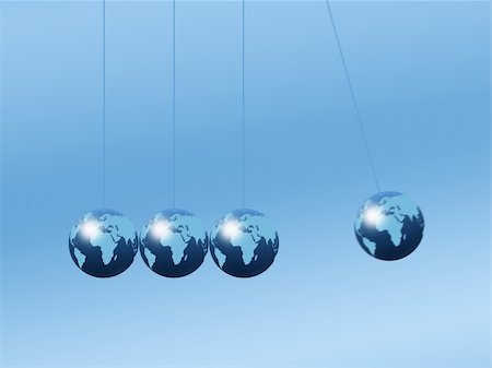 Newtons cradle using world globes on a plain background Stock Photo - Budget Royalty-Free & Subscription, Code: 400-06480221