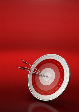 three arrows hitting the center of a red dart, vertical 3d render image with red background Photographie de stock - Aubaine LD & Abonnement, Code: 400-06480349