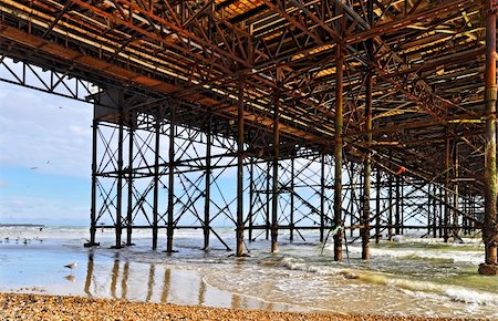 england brighton not people not london not scotland not wales not northern ireland not ireland - The Brighton Pier framework seen from underneath, HDR look Stock Photo - Budget Royalty-Free & Subscription, Code: 400-06480503