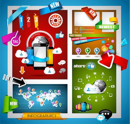 Infographic with Cloud Computing concept - set of paper tags, technology icons, cloud cmputing, graphs, paper tags, arrows, world map and so on. Ideal for statistic data display. Stock Photo - Budget Royalty-Free & Subscription, Code: 400-06480903