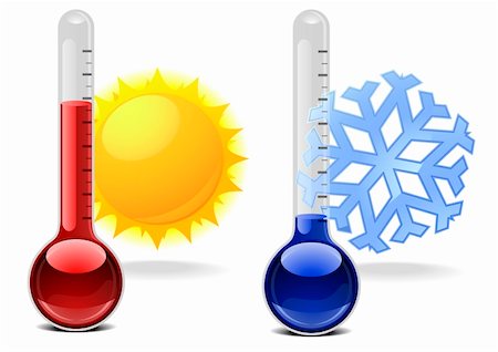 illustration of thermometers with snowflake and sun Stock Photo - Budget Royalty-Free & Subscription, Code: 400-06481616