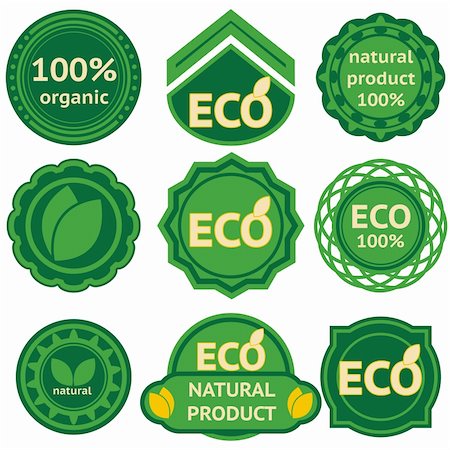 Eight green labels for eco and natural products. Fotografie stock - Microstock e Abbonamento, Codice: 400-06481809