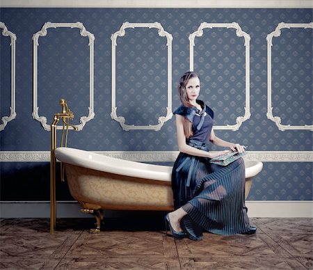 woman , sitting on the vintage bathtub (photo compilation) Stock Photo - Budget Royalty-Free & Subscription, Code: 400-06481954