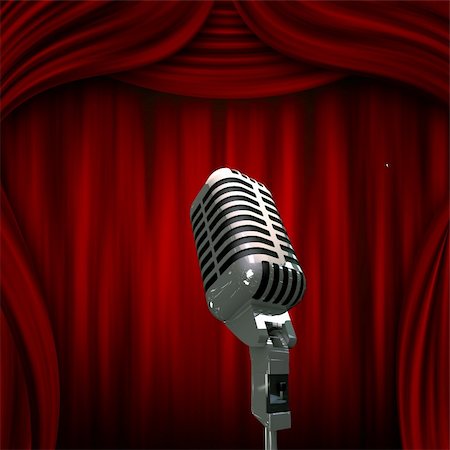 old microphone and red curtains Stock Photo - Budget Royalty-Free & Subscription, Code: 400-06482129