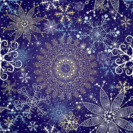 Christmas dark blue seamless pattern with gold and white vintage snowflakes (vector) Photographie de stock - Aubaine LD & Abonnement, Code: 400-06482179