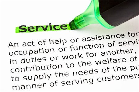 Definition of the word Service, highlighted in green with felt tip pen Stock Photo - Budget Royalty-Free & Subscription, Code: 400-06482517