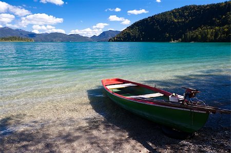 Wooden boat on Walchensee lake in Bavarian Alps Stock Photo - Budget Royalty-Free & Subscription, Code: 400-06482733