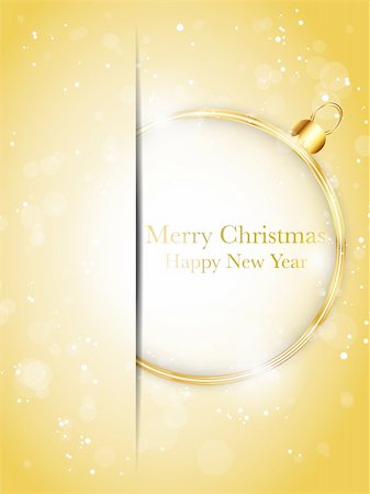 simsearch:400-06473585,k - Vector - Merry Christmas Happy New Year Ball Golden with Stars and Snowflakes Fotografie stock - Microstock e Abbonamento, Codice: 400-06483087