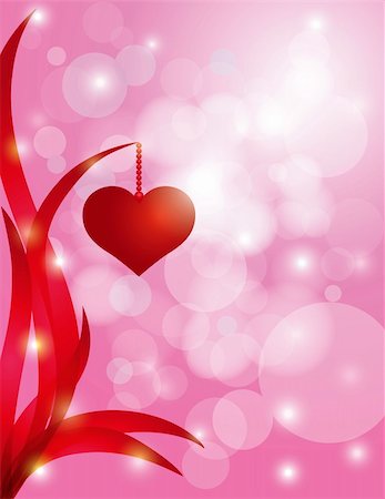 simsearch:400-05295204,k - Red Heart Hanging on Swirly Leaf on Sparkling Bokeh Pink Background for Valentines Day Wedding Anniversary Illustration Stock Photo - Budget Royalty-Free & Subscription, Code: 400-06483150