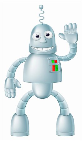 A drawing of a cute fun robot character waving and smiling Stock Photo - Budget Royalty-Free & Subscription, Code: 400-06483175