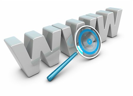 WWW 3D letters over white background with a magnifier including a blue target Stock Photo - Budget Royalty-Free & Subscription, Code: 400-06483183