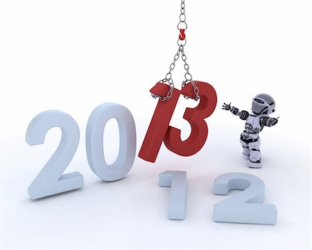simsearch:400-07902525,k - 3D render of a Robot bringing in the new year Stock Photo - Budget Royalty-Free & Subscription, Code: 400-06483368