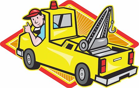 Illustration of a tow truck wrecker with driver thumb up set inside diamond on isolated white background. Stock Photo - Budget Royalty-Free & Subscription, Code: 400-06483592