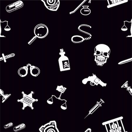 simsearch:400-04955113,k - A repeating seamless crime, law or legal background tile texture with lots of icons of different items related to crime and law enforcement Stock Photo - Budget Royalty-Free & Subscription, Code: 400-06483801