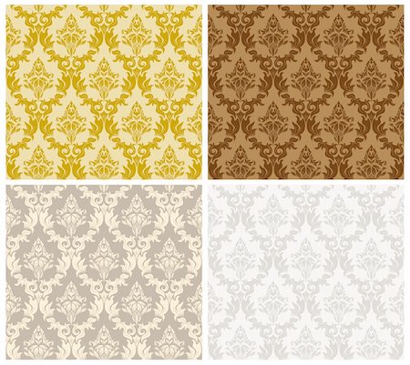 damask vector - Damask seamless color pattern set. For easy making seamless pattern just drag all group into swatches bar, and use it for filling any contours. Fully editable EPS 8 vector illustration. Stock Photo - Budget Royalty-Free & Subscription, Code: 400-06514148