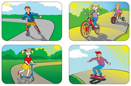 simsearch:400-04280818,k - Children riding different vehicles and equipment, vector illustration Stock Photo - Budget Royalty-Free & Subscription, Code: 400-06514388