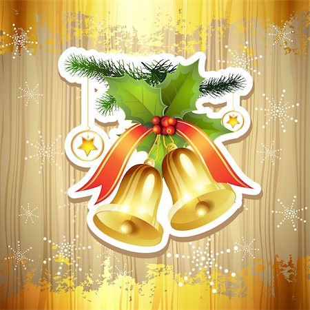 simsearch:400-06514635,k - Wood background with Christmas bells Photographie de stock - Aubaine LD & Abonnement, Code: 400-06514630