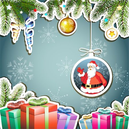 simsearch:400-06514635,k - Christmas card with gifts and Santa Photographie de stock - Aubaine LD & Abonnement, Code: 400-06514646
