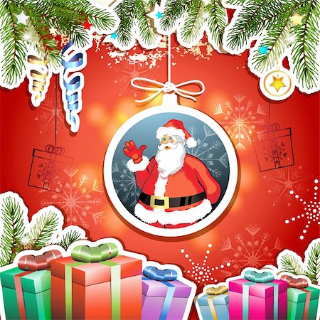 simsearch:400-06514635,k - Christmas card with gifts and Santa Photographie de stock - Aubaine LD & Abonnement, Code: 400-06514647