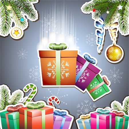 simsearch:400-06514635,k - Christmas card with gifts box Photographie de stock - Aubaine LD & Abonnement, Code: 400-06514651