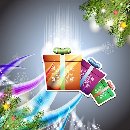 simsearch:400-06514635,k - Christmas card with gifts box Photographie de stock - Aubaine LD & Abonnement, Code: 400-06514652