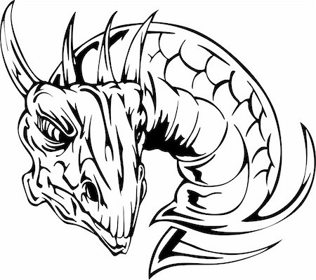 dragon head - Dragon head tattoo. Back and white vector illustrations. Photographie de stock - Aubaine LD & Abonnement, Code: 400-06514938
