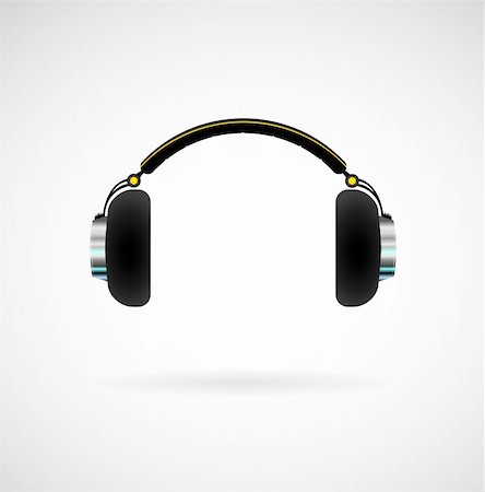 Headphones icon on bright background. Black headphones with yellow elements Stock Photo - Budget Royalty-Free & Subscription, Code: 400-06515142