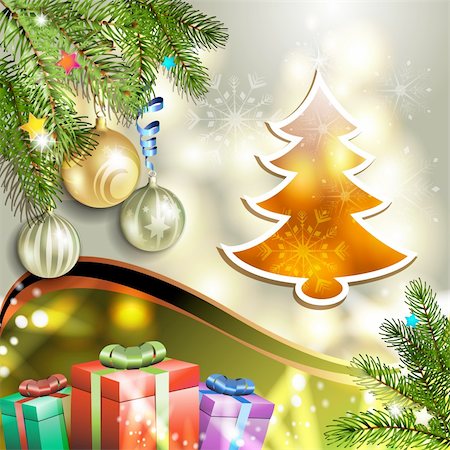 simsearch:400-06514635,k - Christmas card with gifts box Photographie de stock - Aubaine LD & Abonnement, Code: 400-06515257