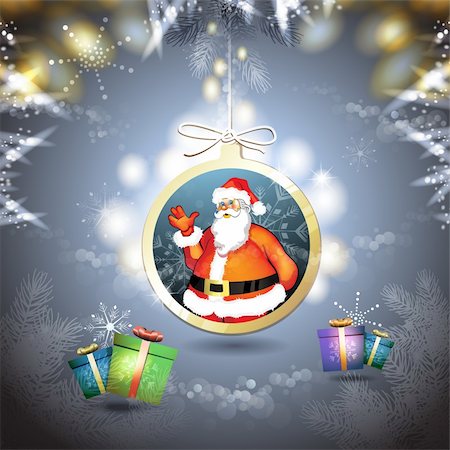 simsearch:400-06514635,k - Christmas with gifts and Santa in hanging ball shape Photographie de stock - Aubaine LD & Abonnement, Code: 400-06515253