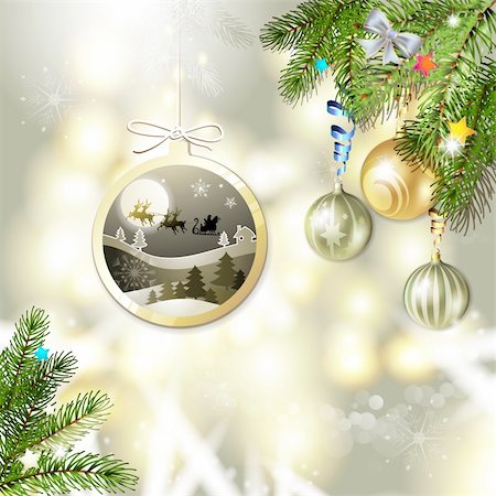 simsearch:400-06514635,k - Christmas with balls and Santa sleigh Photographie de stock - Aubaine LD & Abonnement, Code: 400-06515261