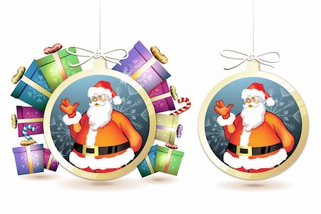 simsearch:400-06514635,k - Christmas with gifts and Santa in hanging ball shape on white background Photographie de stock - Aubaine LD & Abonnement, Code: 400-06515277