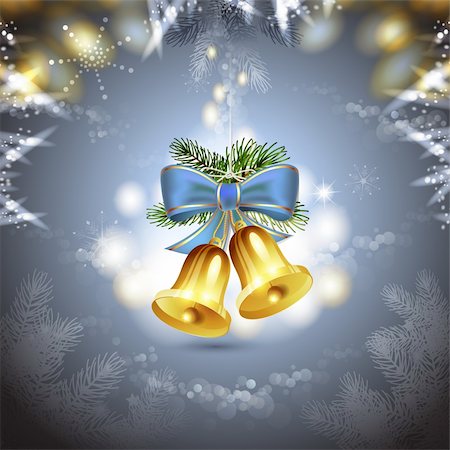simsearch:400-06514635,k - Christmas bells with blue bow Photographie de stock - Aubaine LD & Abonnement, Code: 400-06515272