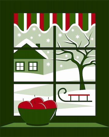 snowflakes on window - vector winter landscape outside the window, Adobe Illustrator 8 format Foto de stock - Super Valor sin royalties y Suscripción, Código: 400-06515302