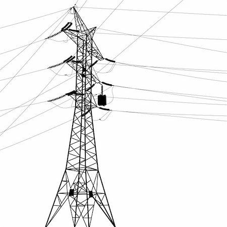 electricity pole - Silhouette of high voltage power lines. Vector  illustration. Stock Photo - Budget Royalty-Free & Subscription, Code: 400-06515357