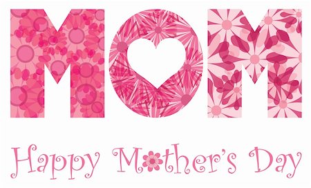 Happy Mothers Day with MOM Alphabet Letters Outline in Floral Patterns Illustration Isolated on White Background Stock Photo - Budget Royalty-Free & Subscription, Code: 400-06515777