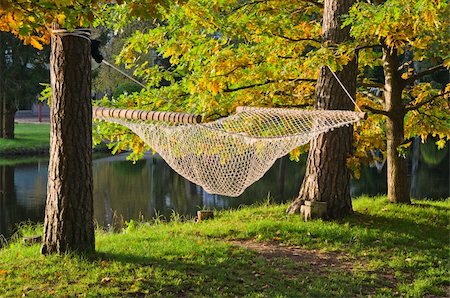 A hammock near the pond in autumn Park Stock Photo - Budget Royalty-Free & Subscription, Code: 400-06515890