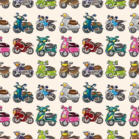 draw bike with people - seamless motorcycles pattern,cartoon vector illustration Stock Photo - Budget Royalty-Free & Subscription, Code: 400-06515900
