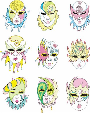 simsearch:400-04342150,k - Women in Venetian carnival masks. Set of vector illustrations Stock Photo - Budget Royalty-Free & Subscription, Code: 400-06516115