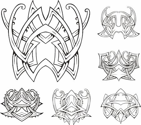 Symmetric tribal knot tattoos. Set of vector illustrations. Stock Photo - Budget Royalty-Free & Subscription, Code: 400-06516113