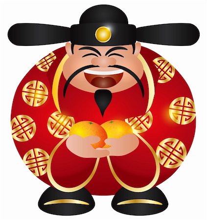 simsearch:400-08978362,k - Happy Chinese Lunar New Year Prosperity Money God with Mandarin Oranges Illustration Isolated on White Background Foto de stock - Super Valor sin royalties y Suscripción, Código: 400-06516419
