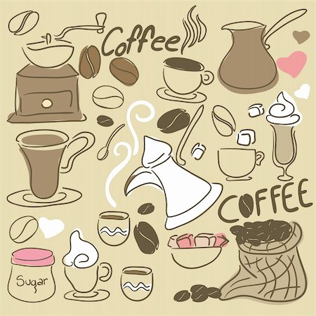 simsearch:400-07976610,k - Doodle set of Coffee and items Stockbilder - Microstock & Abonnement, Bildnummer: 400-06517048