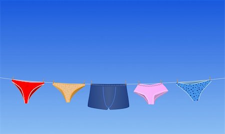vector conceptual illustration panties on the rope and blue sky behind Stock Photo - Budget Royalty-Free & Subscription, Code: 400-06517098
