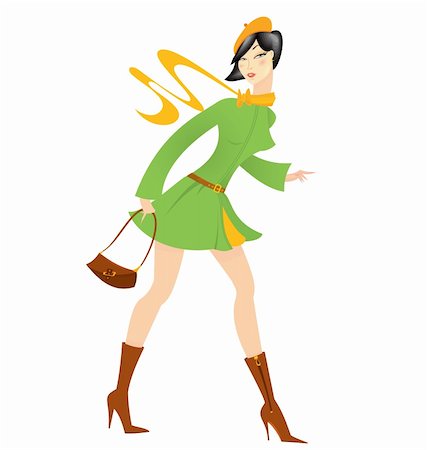 Vector illustration of cartoon girl in green dress walking isolated on white Stock Photo - Budget Royalty-Free & Subscription, Code: 400-06517101