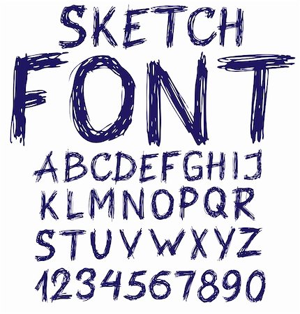 Handwritten blue sketch alphabet. Vector illustration Stock Photo - Budget Royalty-Free & Subscription, Code: 400-06517246